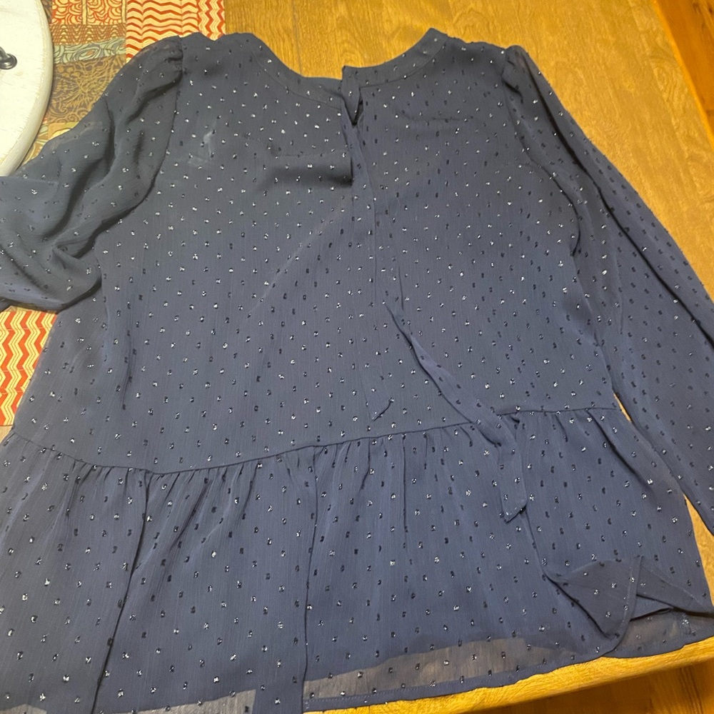 LOFT Blue Ruffled Peplum Blouse sheer look